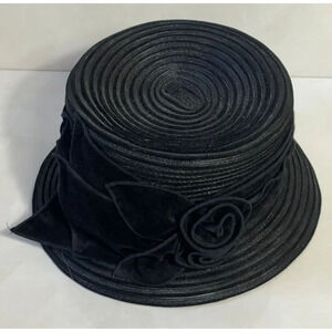 New York Swan Womens Ruffle Trim Brim Wool Black Ribbon Hat